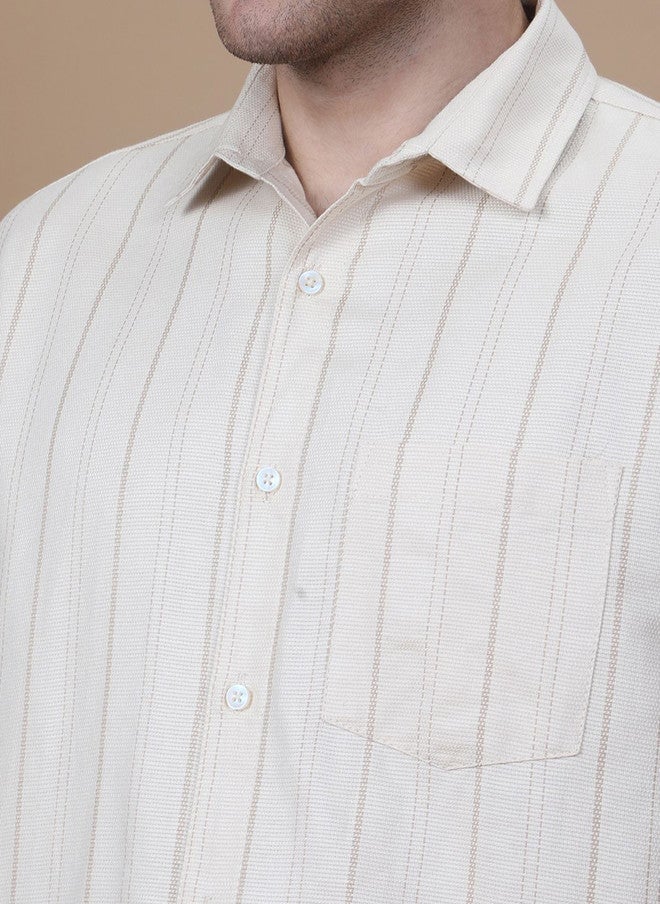 Hence Vertical Striped Spread Collar Cotton Casual Shirt - Image 2