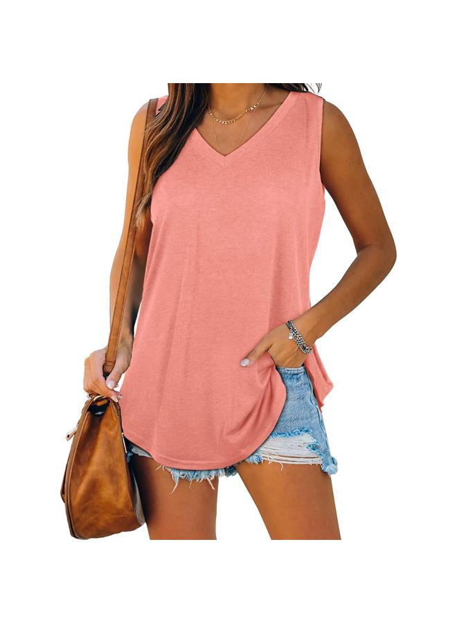New European And American Popular V-neck Dovetail Sleeveless Solid Color Vest T-shirt Women's Clothing