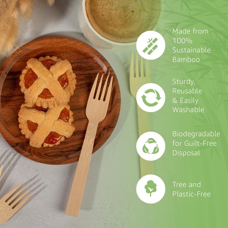 Ibambo 100% Bamboo Forks Set - High End Disposable Cutlery (100 Biodegradable Forks) | Reusable or Disposable Bamboo Utensils | Compostable FSC Certified Flatware for Weddings  Camping  Parties - Image 2