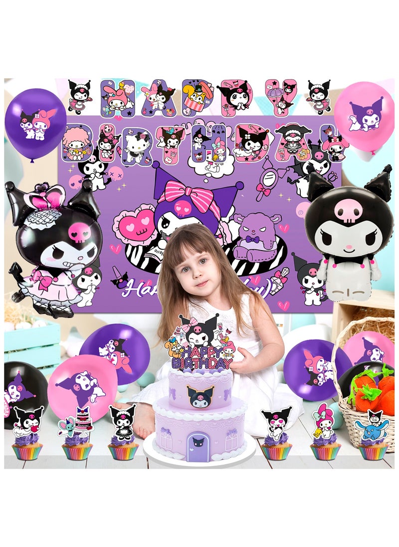 FRUITFUL PARTY - Kuromi Birthday Party Decorations, Kuromi Party Supplies Including Backdrop, Birthday Banner, Tablecloth, Balloons, Cake Toppers etc for Kuromi party decorations - Image 1