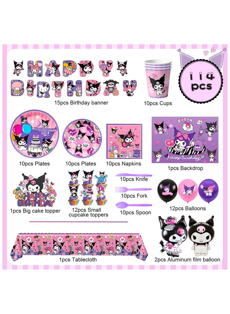 حفلة مثمرة زينة حفلة عيد ميلاد كورومي لـ 10 ضيوف، 114 قطعة مجموعة أدوات مائدة حفلة كورومي بما في ذلك خلفية لافتة عيد ميلاد مفرش طاولة بالونات زينة كعكة إلخ لمستلزمات حفلة كورومي - Image 2