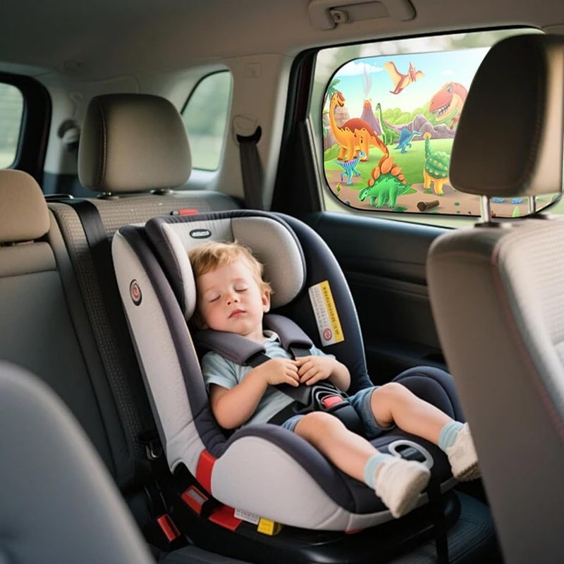 Excefore 2 PCS Car Window Shades For Baby, Sun Visor For Cars baby Cartoon Dinosaur Pattern For Baby, Car Side Window Shades For Baby Car, Sedan, SUV, Minivan and Trucks, UV & Glare Protection - Image 4