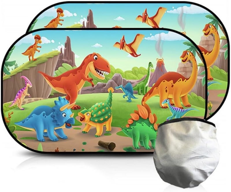 Excefore 2 PCS Car Window Shades For Baby, Sun Visor For Cars baby Cartoon Dinosaur Pattern For Baby, Car Side Window Shades For Baby Car, Sedan, SUV, Minivan and Trucks, UV & Glare Protection - Image 1
