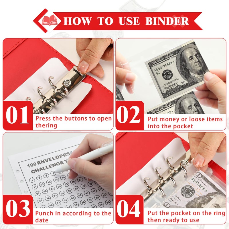 NICOOTH 100 Envelopes Money Saving Binder A5 Savings Challenge Book Easy and Fun Way to Save $5050 - Image 3