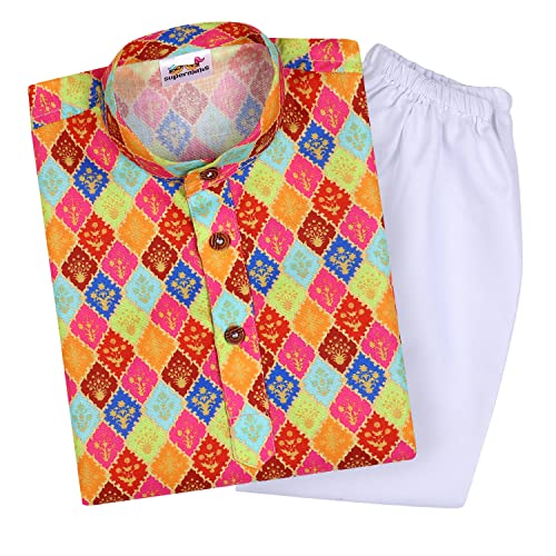 superminis Baby Boys Printed Cotton Kurta & Pant Dress (3-4 Years, Multicolor) - Image 1
