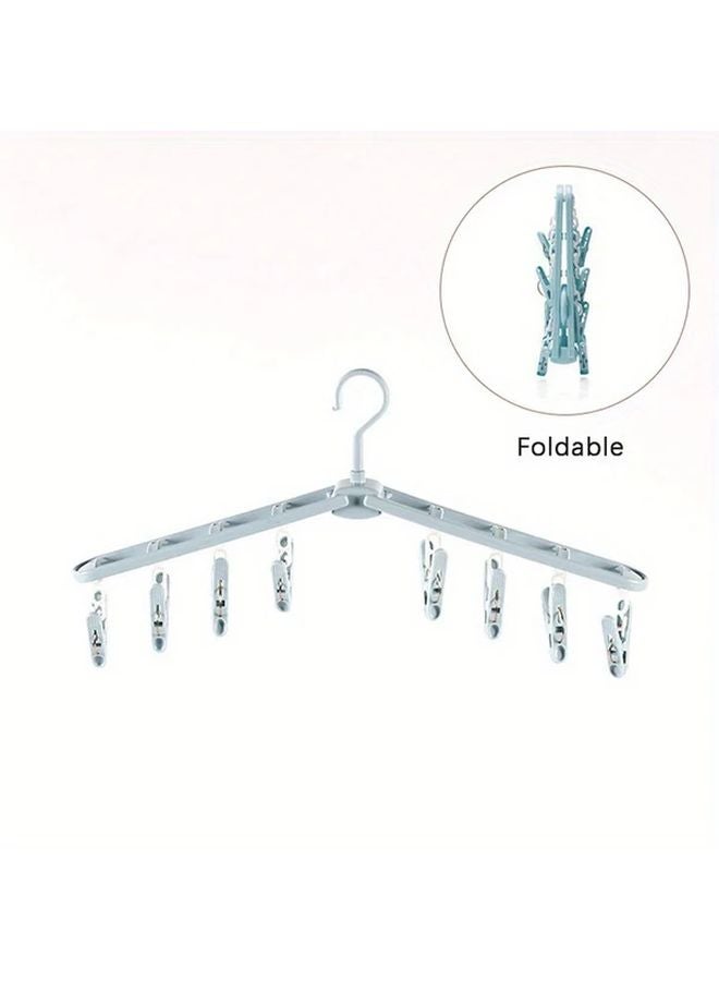 Blue Portable Windproof Folding Clothes Drying Rack With 8 Clips 360 Rotating Hanger - Image 1