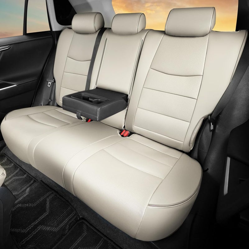 HKZ RAV4 Car Seat Covers Set - Beige Leather - Image 4