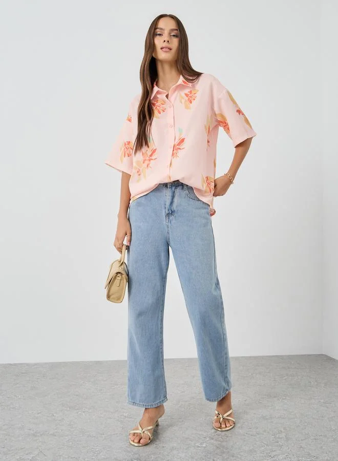 Take Two Take Two Printed Short Sleeve Oversized Shirt