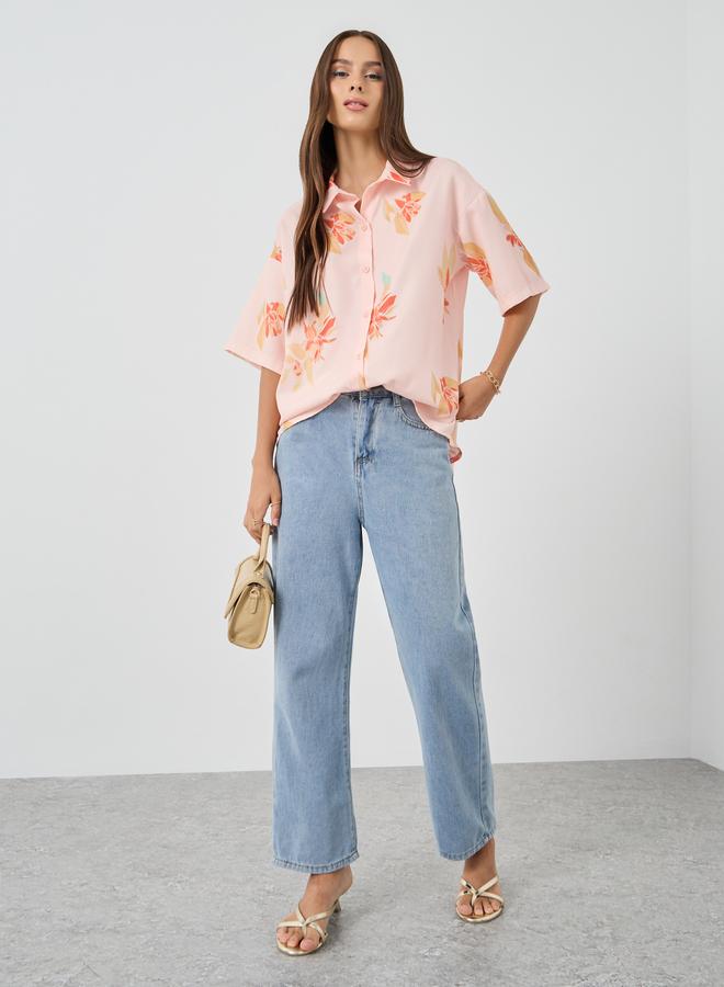 Take Two Printed Short Sleeve Oversized Shirt - Image 2