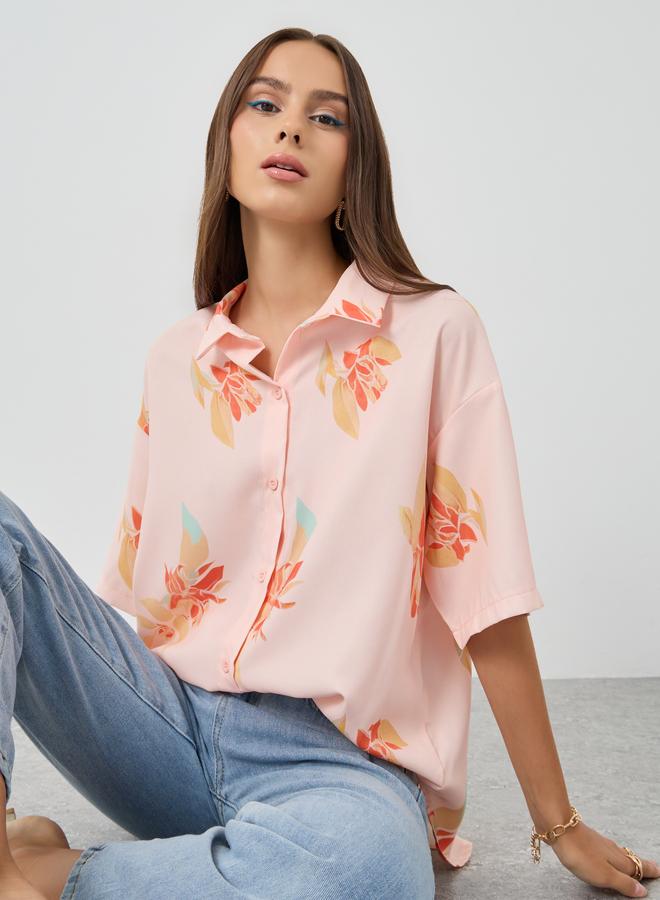 Take Two Printed Short Sleeve Oversized Shirt - Image 1