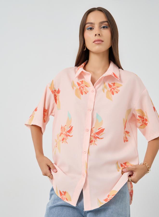 Take Two Printed Short Sleeve Oversized Shirt - Image 3