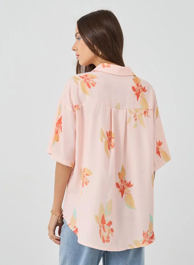Take Two Printed Short Sleeve Oversized Shirt