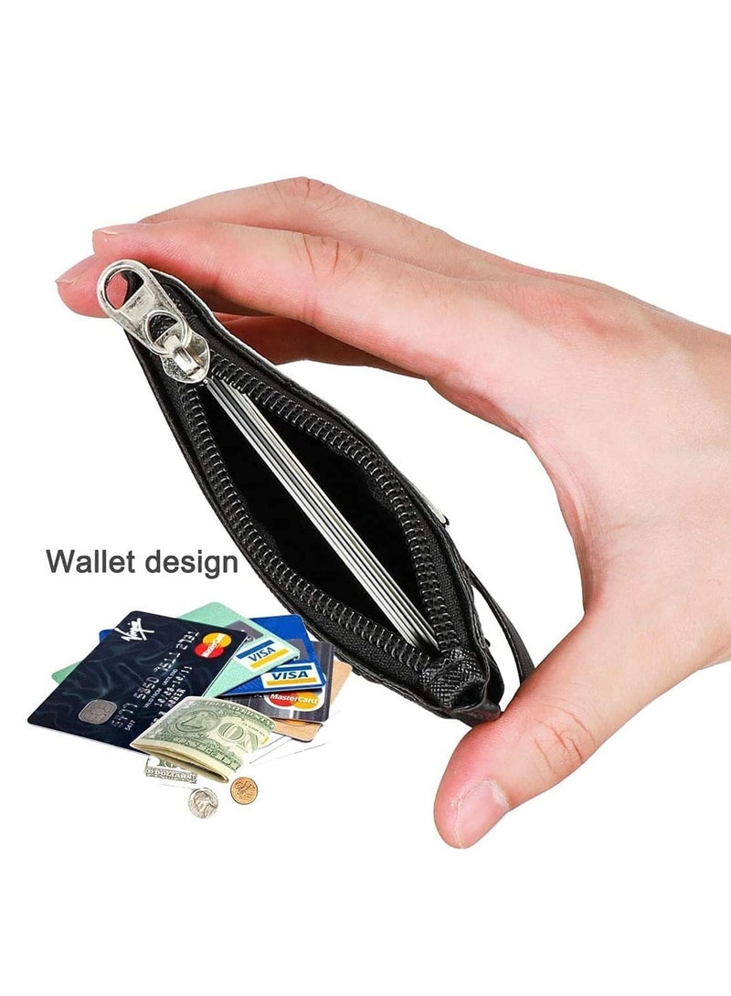 KASTWAVE Badge Holder with Zipper,  Id Badge Holder Wallet Leather Credit Card Holder Zipper Wallet with Lanyard, 2 Sided 5 Card Slots and Key Chain - Image 4