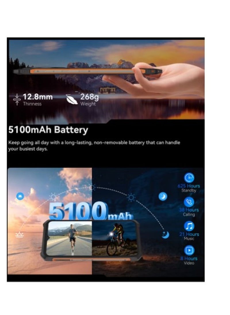 Cubot - KINGKONG ES Rugged Phone 6.56'' 90Hz HD+ Display 6GB RAM 128GB ROM 48MP + 16MP Camera Waterproof Rugged Slim Mobile Android 14 Dual SIM Network 5100mAh Battery Black-Orange - Image 1