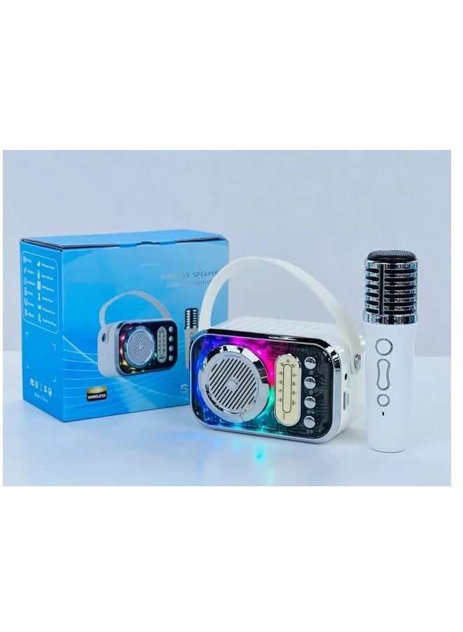 Wireless Portable Bluetooth Karaoke Speaker With LED Lighting White Color  - Image 1