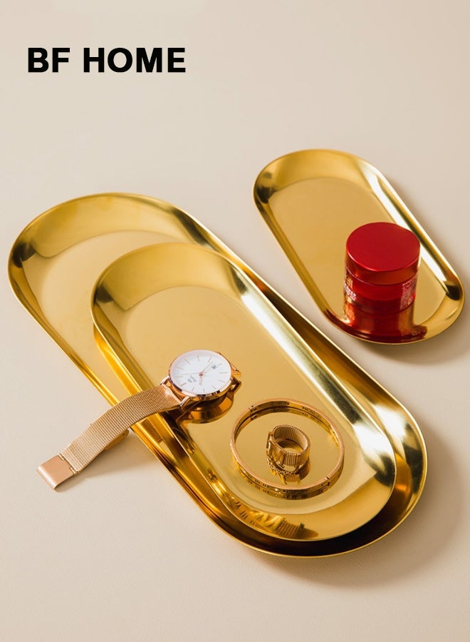 BF HOME 3-Piece Set, Multi-Size Stainless Steel Gold Ellipse Trays Decorative Tray, Jewelry Dish Cosmetics Organizer, Bathroom Clutter Serving Platter, Small Storage Tray - Image 5