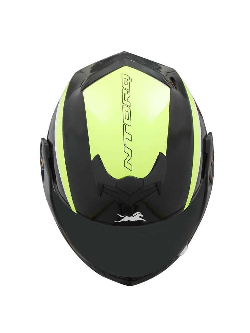TVS Ntorq Full Face, Flip Up Helmet with ABS Shell, ISI Certified, Scratch and UV Resistant Visor, Neon-Black - XL - Image 5