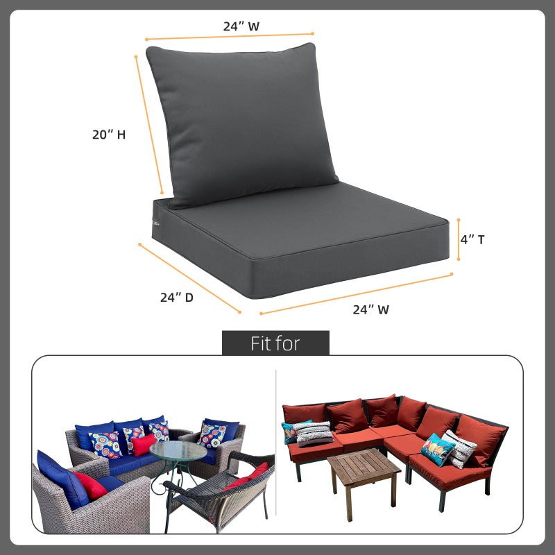 Favoyard Outdoor Seat Cushion Set 24 x 24 Inch Waterproof & Fade Resistant Patio Furniture Cushions with Removable Cover Deep Seat & Back Cushion with Tie Straps for Chair Sofa Couch - Image 2
