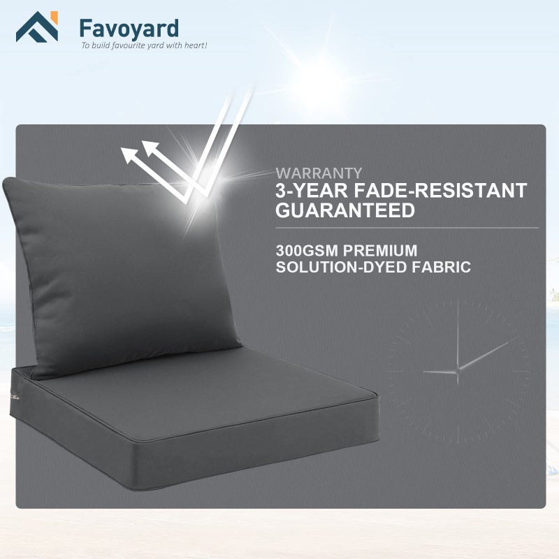 Favoyard Outdoor Seat Cushion Set 24 x 24 Inch Waterproof & Fade Resistant Patio Furniture Cushions with Removable Cover Deep Seat & Back Cushion with Tie Straps for Chair Sofa Couch - Image 5