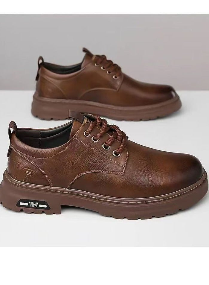 Men's casual leather boots, fashionable high top sports shoes, lightweight lace up flat shoes, men's fashionable sports shoes ankle boots, suitable for daily walking shoes for office, family gatherings, vacations, and travel - Image 5