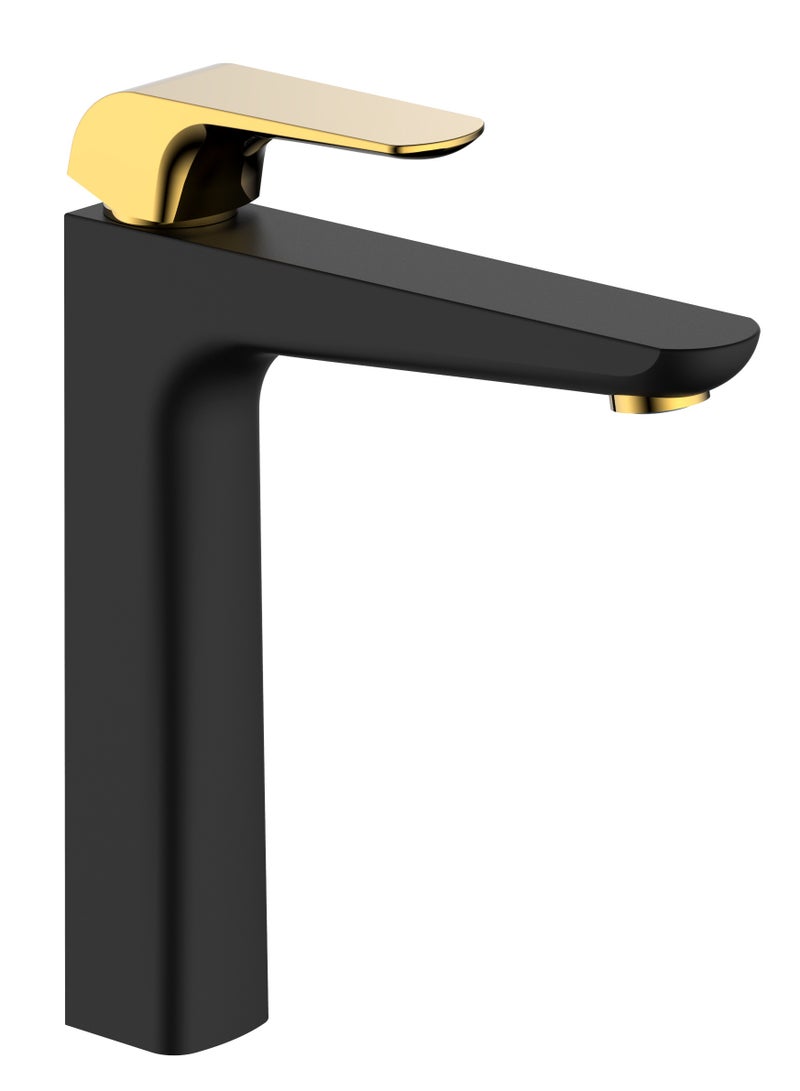Elite Single Lever High Bathroom Faucet With Pop Up Waste Black Gold - 7007BG