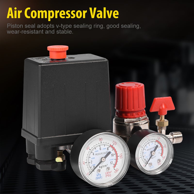 Small Air Compressor Pressure Switch - 30% Higher Flow Rate Piston Structure Pressure Regulator With Gauges for Fast Pressure Reduction, Quick Response & Easy Installation - Image 1