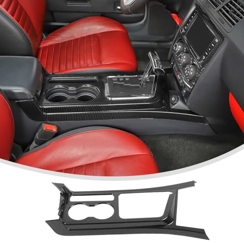 Linskip Gear Shift Panel Cover Trim Compatible with 2008 2009 2010 2011 2012 2013 2014 Dodge Challenger, Cup Holder Decor Cover for Challenger Interior Accessories(Carbon Fiber Black) - Image 1