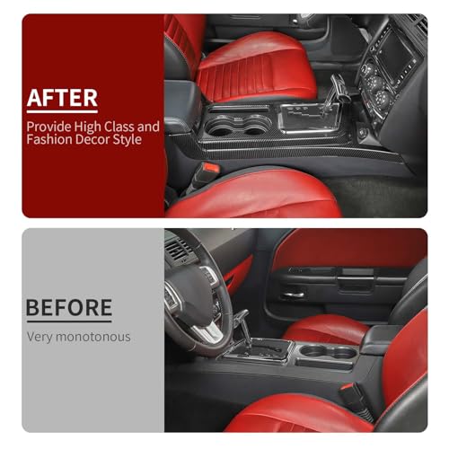 Linskip Gear Shift Panel Cover Trim Compatible with 2008 2009 2010 2011 2012 2013 2014 Dodge Challenger, Cup Holder Decor Cover for Challenger Interior Accessories(Carbon Fiber Black) - Image 4