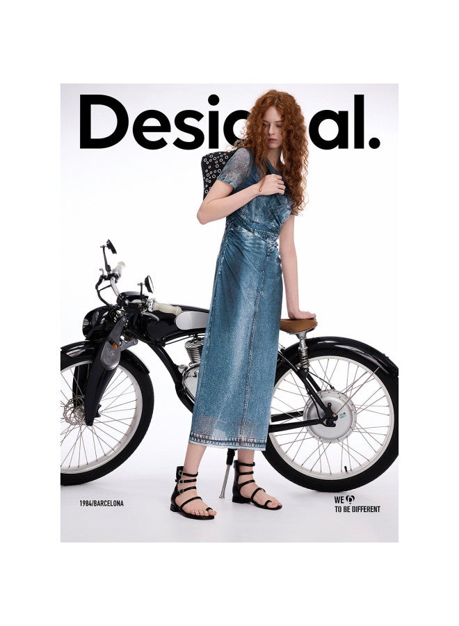DESIGUAL [اختيار المدون] فستان ضيق بطبعة دنيم مزيف خفيف الوزن من شبكة 25Ss - Image 5