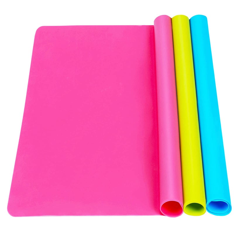 TDHDIKE 3 Pack Silicone mat Large Silicone Sheets for Crafts, Liquid, Resin Jewelry Casting Molds Mat, Silicone Placemat 15.7” x 11.8” (Blue & Rose Red & Green) - Image 1