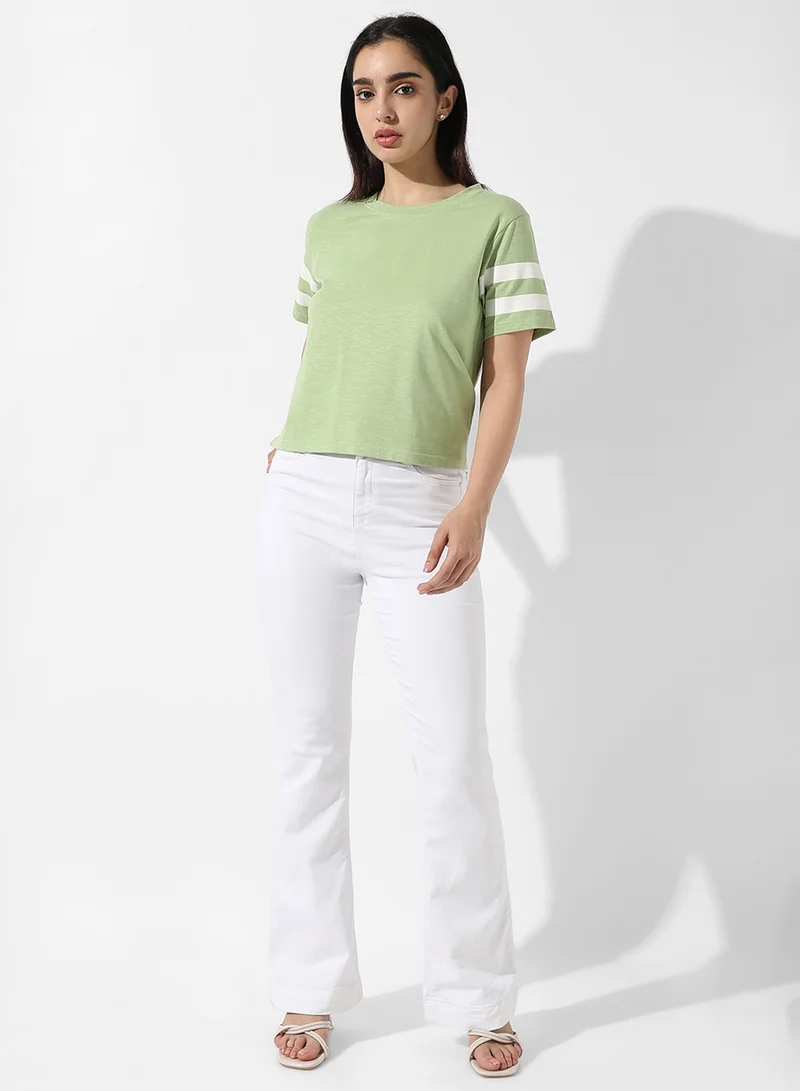 Campus Sutra Women's Solid Tea Green Boxy Top