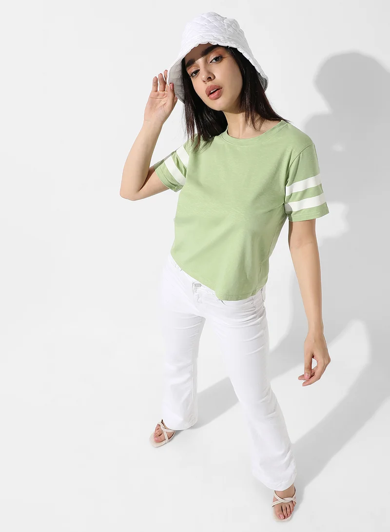 Campus Sutra Women's Solid Tea Green Boxy Top