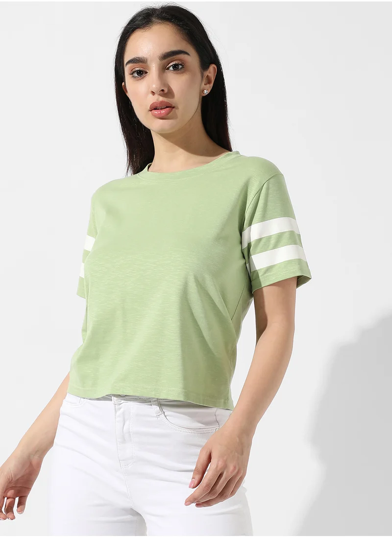 Campus Sutra Women's Solid Tea Green Boxy Top
