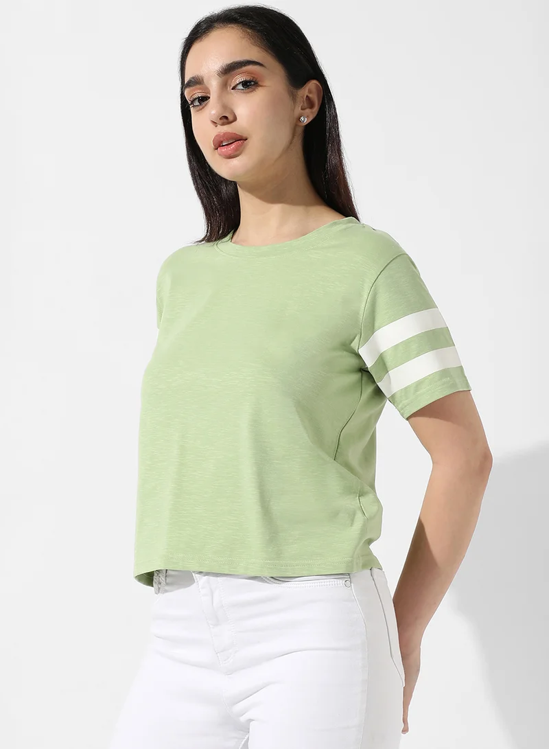 Campus Sutra Women's Solid Tea Green Boxy Top