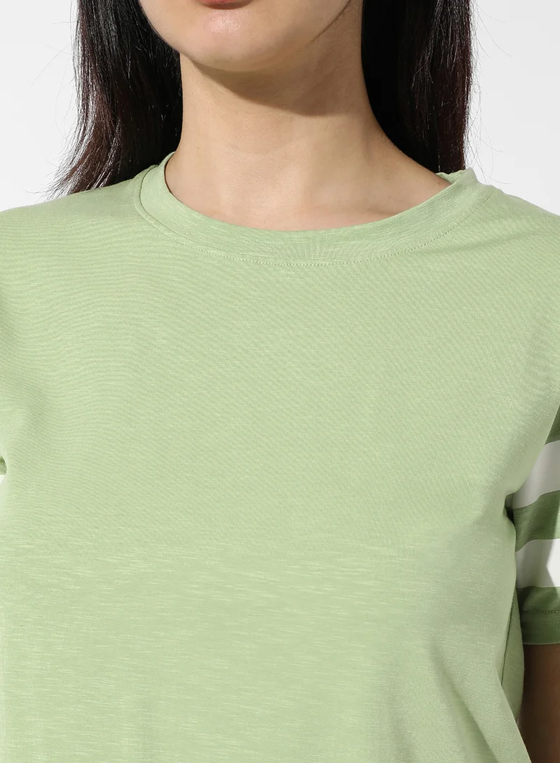 Campus Sutra Women's Solid Tea Green Boxy Top