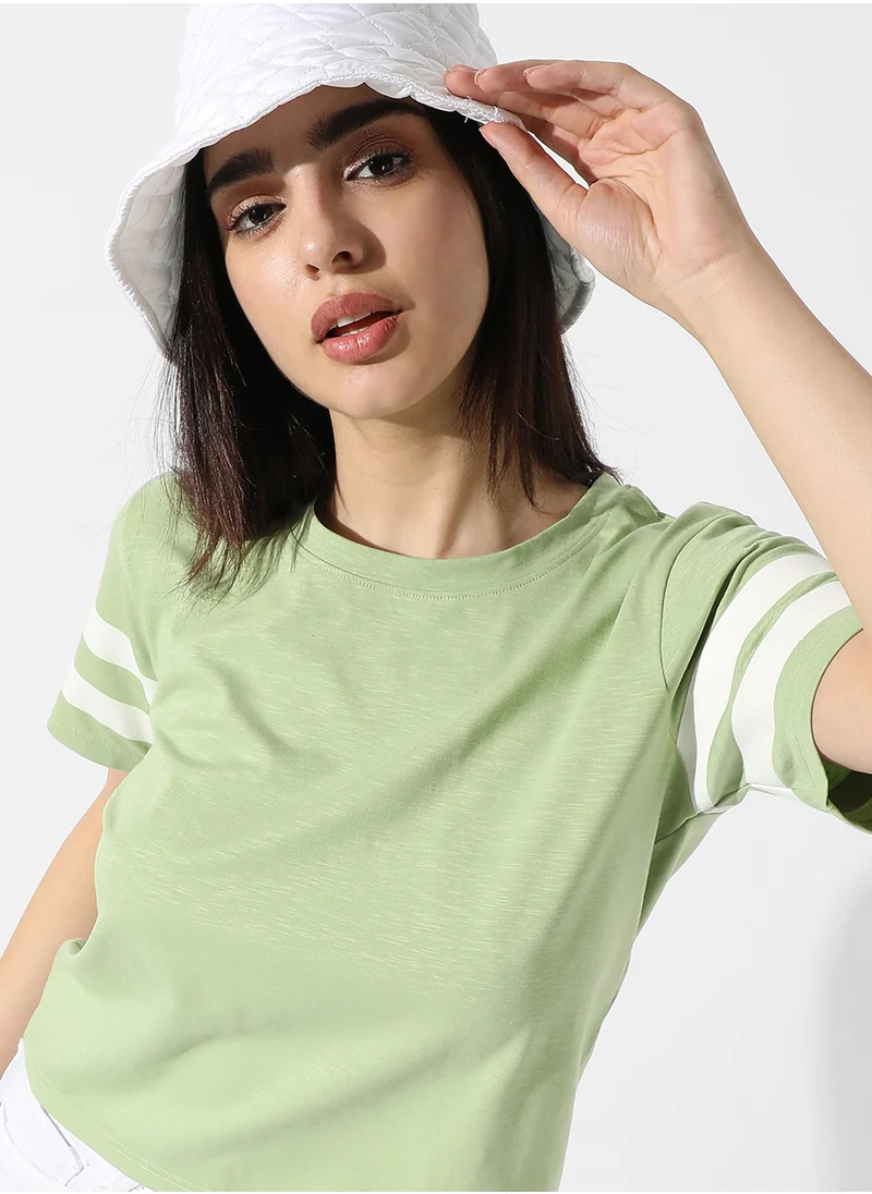 Campus Sutra Women's Solid Tea Green Boxy Top
