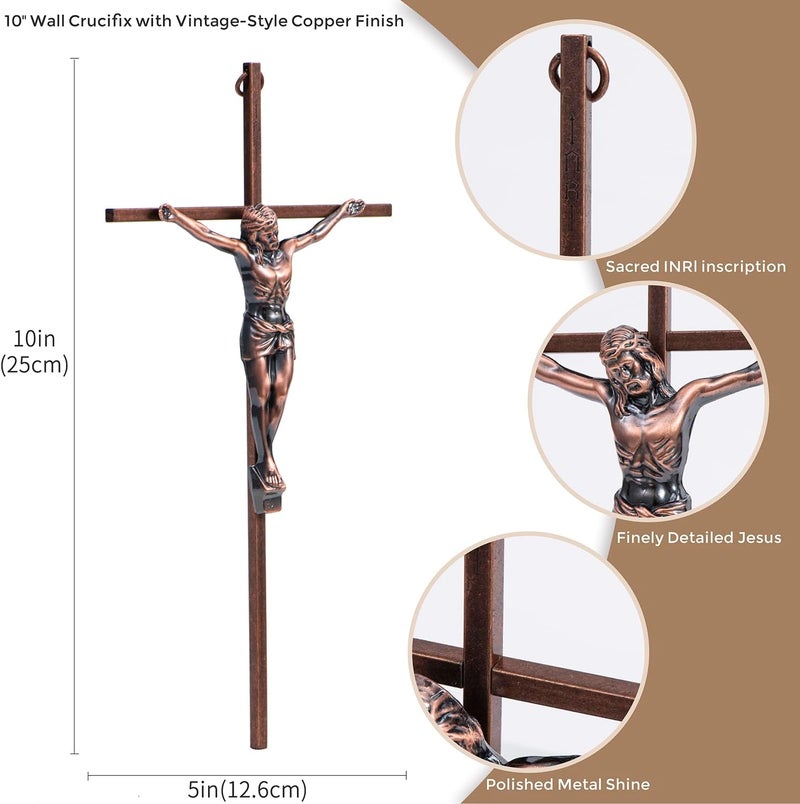 ACHIBANG 10" Crucifix Wall Cross – Antique Copper Catholic Jesus Wall Crucifix for Home or Over-the-Door Blessing - Image 2
