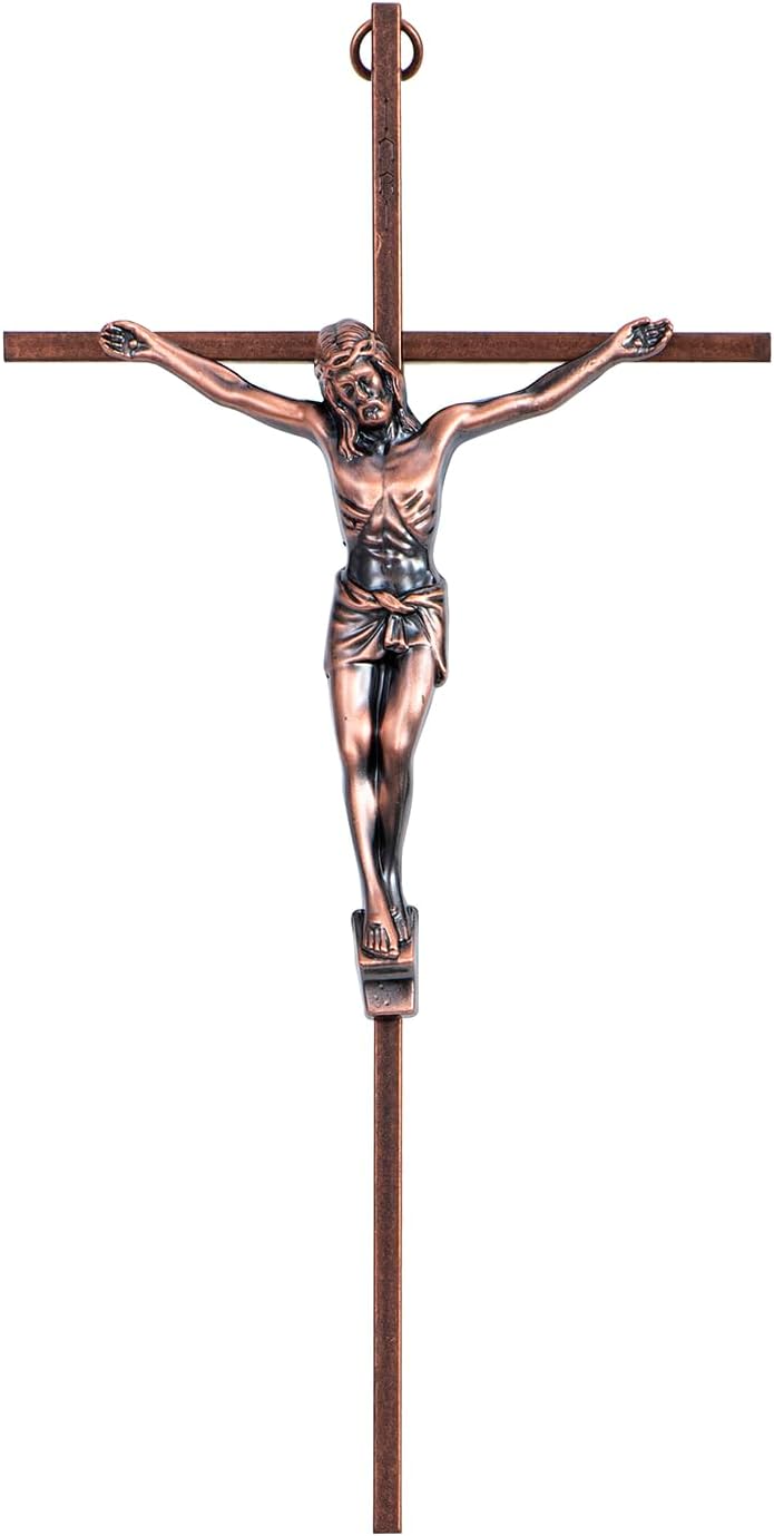 ACHIBANG 10" Crucifix Wall Cross – Antique Copper Catholic Jesus Wall Crucifix for Home or Over-the-Door Blessing - Image 1