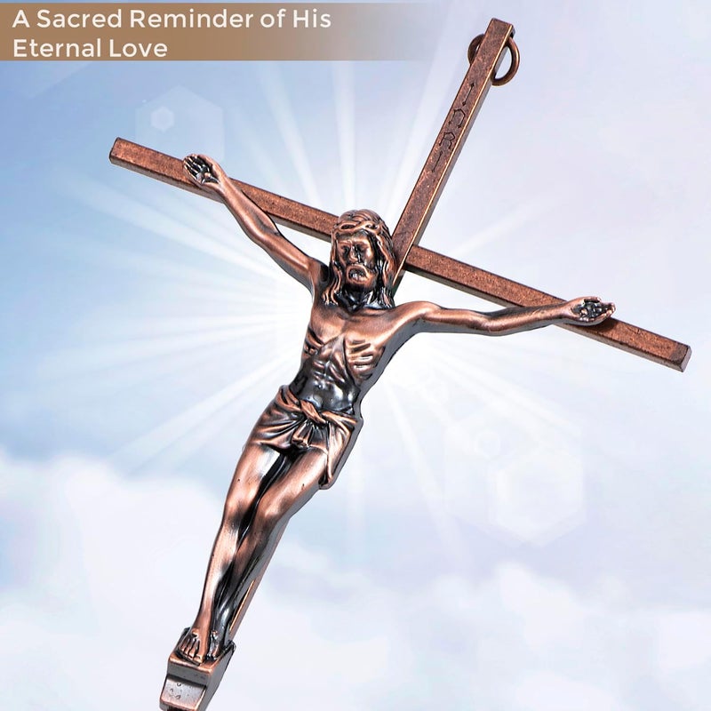 ACHIBANG 10" Crucifix Wall Cross – Antique Copper Catholic Jesus Wall Crucifix for Home or Over-the-Door Blessing - Image 4