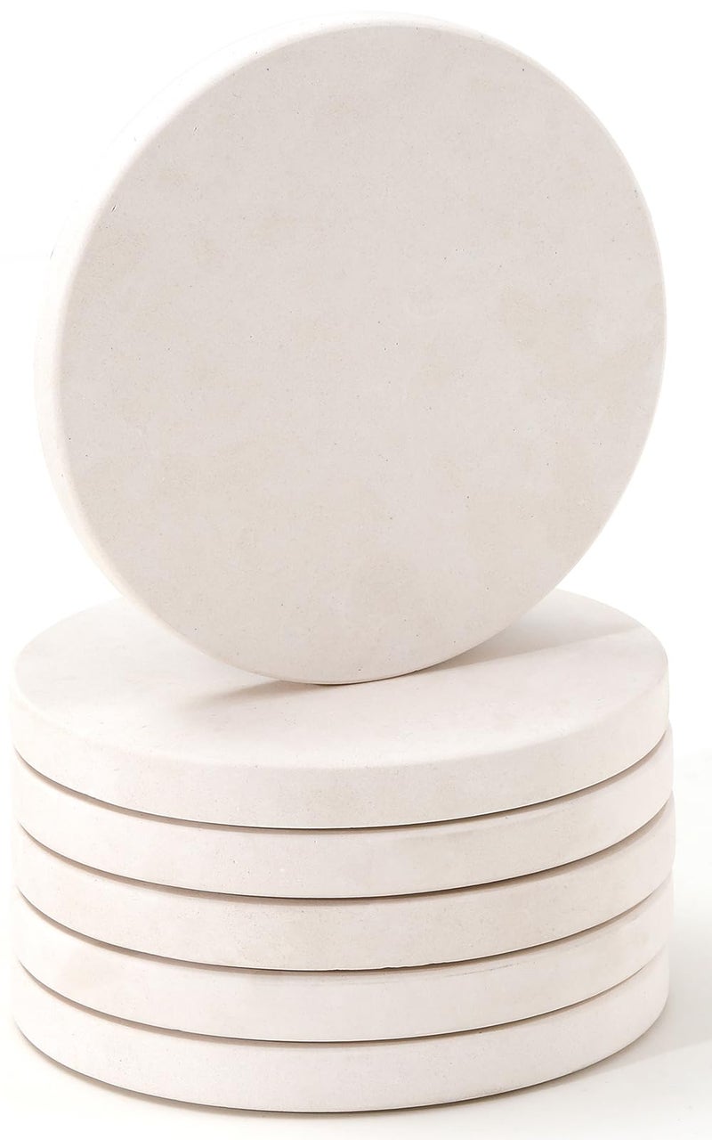 CHISELED ST DF SK Limestone Water Absorbing Marble Coaster Set - Pack of 6 Absorbs Condensation and Spills Effectively Neutral Color Tone Complements Home Decor and bar Ideal - Image 1