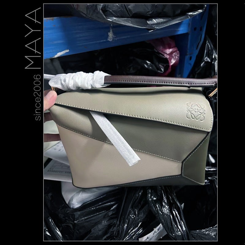 2024 Luo Family Lychee Leather Puzzle Mini Geometric Bag Laurel green 