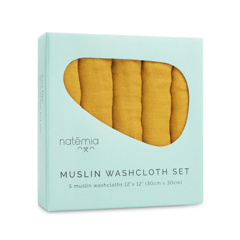 Natemia Muslin Baby Washcloths for Newborn - Premium Wash Cloths for Babies, Super Absorbent and Ultra Soft Rayon Made from Bamboo, 6 Layer Baby Girl and Baby Boy Washcloths, 5 Piece Set - Image 1
