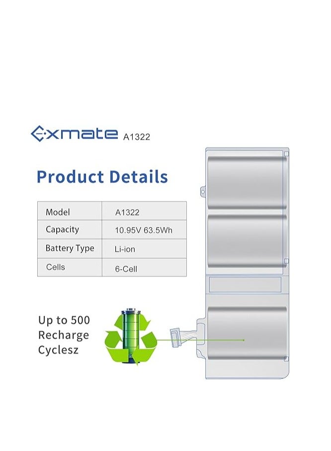 Exmate A1322 A1278 Battery for MacBook Pro 13 Inch Mid 2012 2010 2009, Early & Late 2011 (MC374LL/A MB990LL/A MB991LL/A Etc) [10.95V 63.5Wh] - Image 3