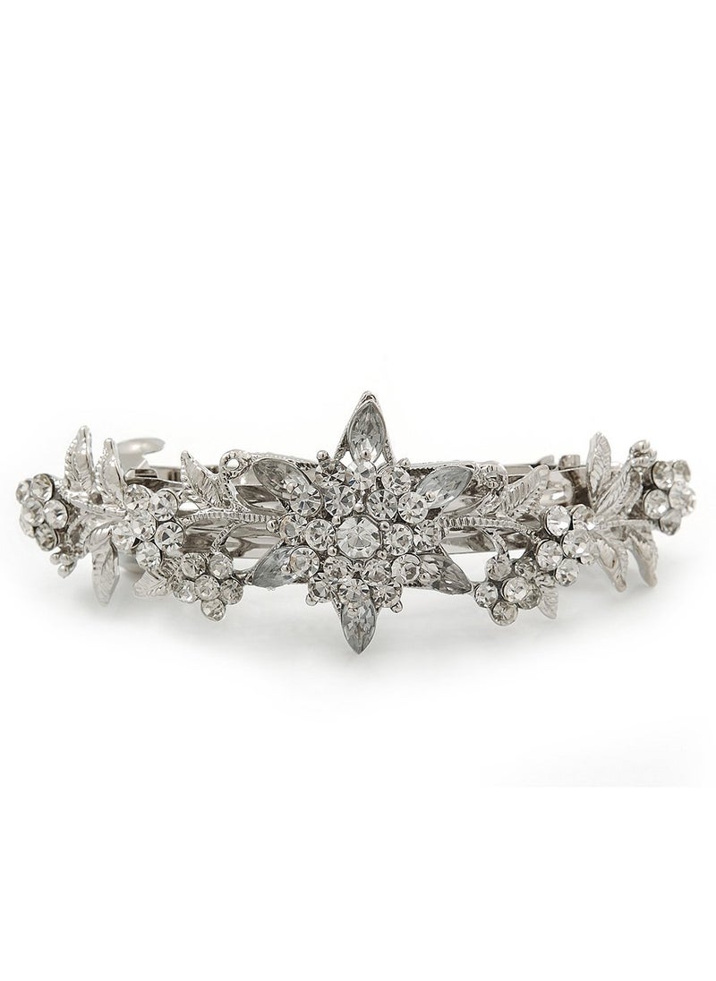 Avalaya Bridal Wedding Prom Silver Tone Diamante 'Daisy Flower' Barrette Hair Clip Grip - 85mm Across 