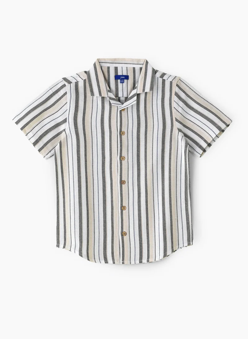 JAM Boys' Beige and Olive Striped Cotton Casual Shirt