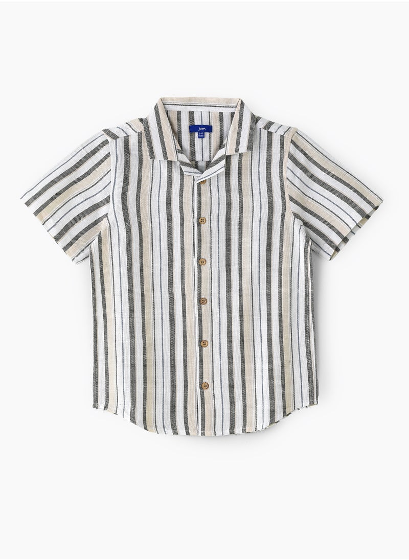 JAM Boys' Beige and Olive Striped Cotton Casual Shirt  - Image 1
