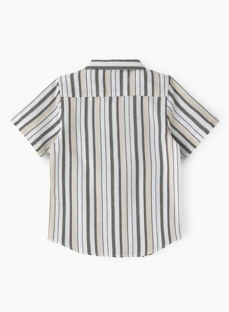 JAM Boys' Beige and Olive Striped Cotton Casual Shirt