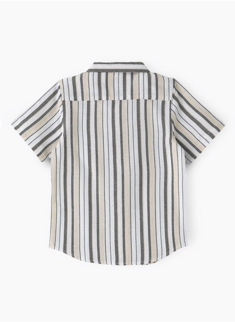 JAM Boys' Beige and Olive Striped Cotton Casual Shirt  - Image 2