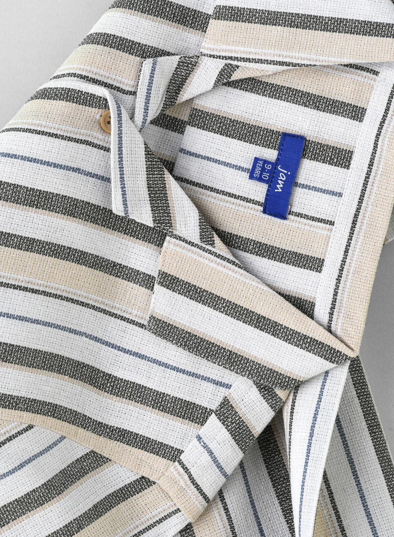 JAM Boys' Beige and Olive Striped Cotton Casual Shirt
