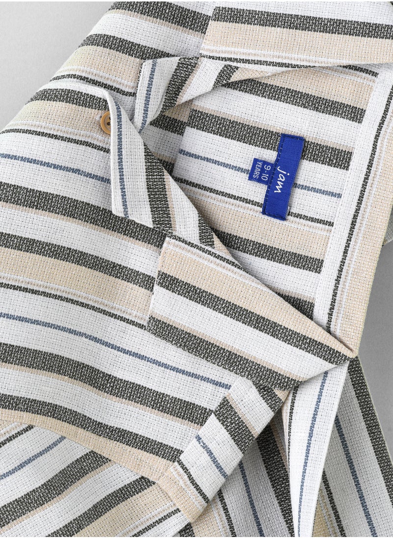 JAM Boys' Beige and Olive Striped Cotton Casual Shirt  - Image 4
